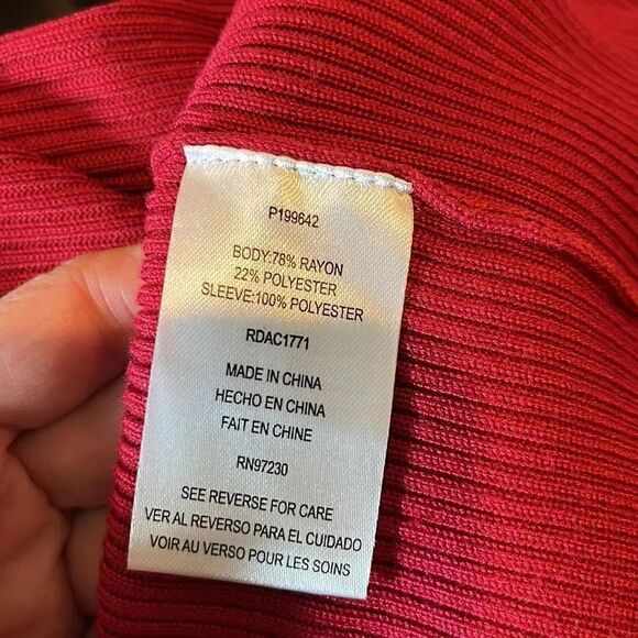 Almost Famous Red Organza Sleeve Ribbed Knit Body-Con Midi Dress, L! - Picture 9 of 10